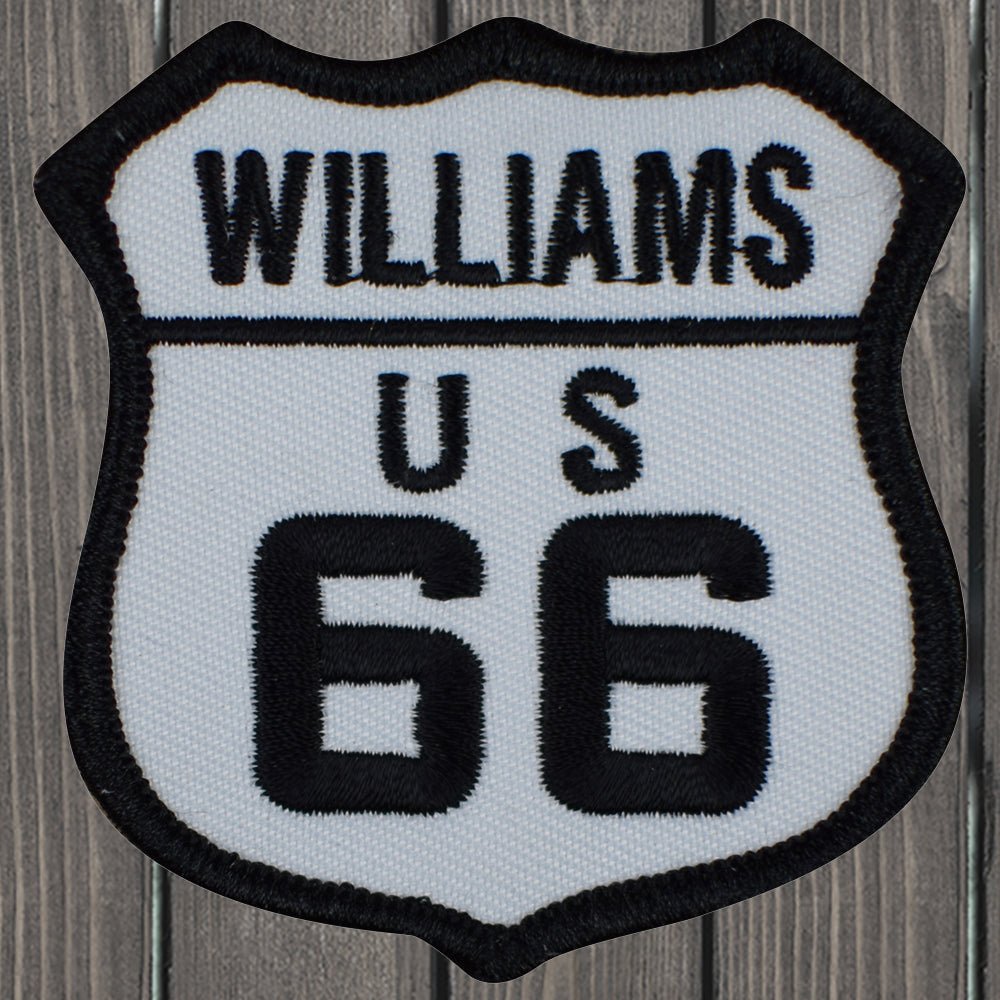 embroidered iron on sew on patch williams 66 black on white