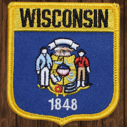 embroidered iron on sew on patch wisconsin 1848 shield