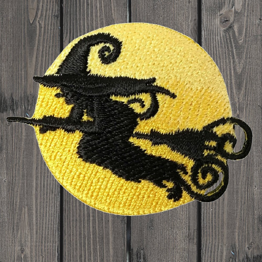 embroidered iron on sew on patch witch yellow moon