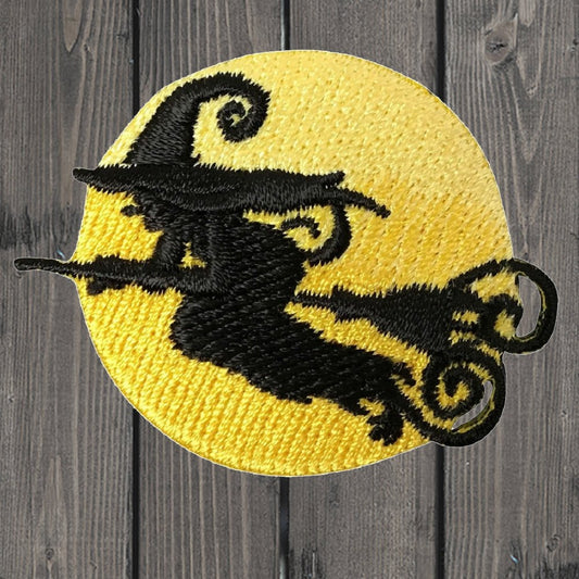 embroidered iron on sew on patch witch yellow moon