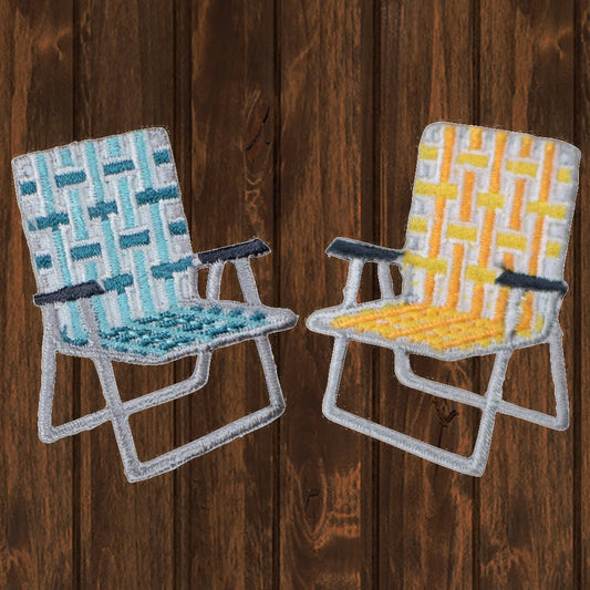 embroidered iron on sew on patch yellow and green lawn chairs et