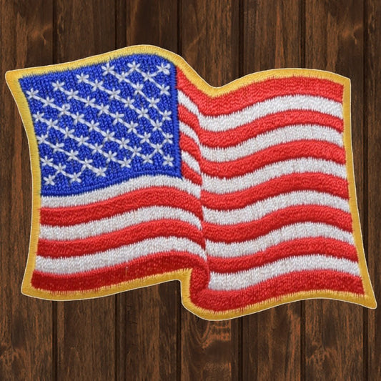 12 Pack Reversed American Flag Patch Gold Border Embroidered