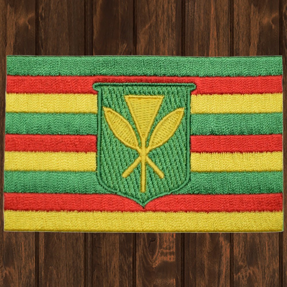embroidered iron on sew on patch yellow green red flag emblem