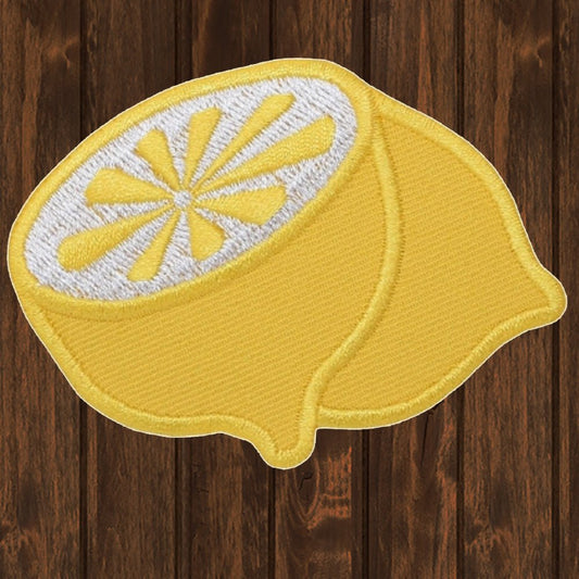embroidered iron on sew on patch yellow lemon half