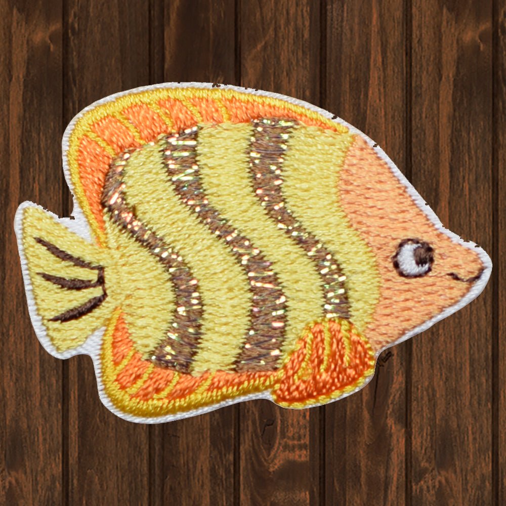 embroidered iron on sew on patch yellow orange fish