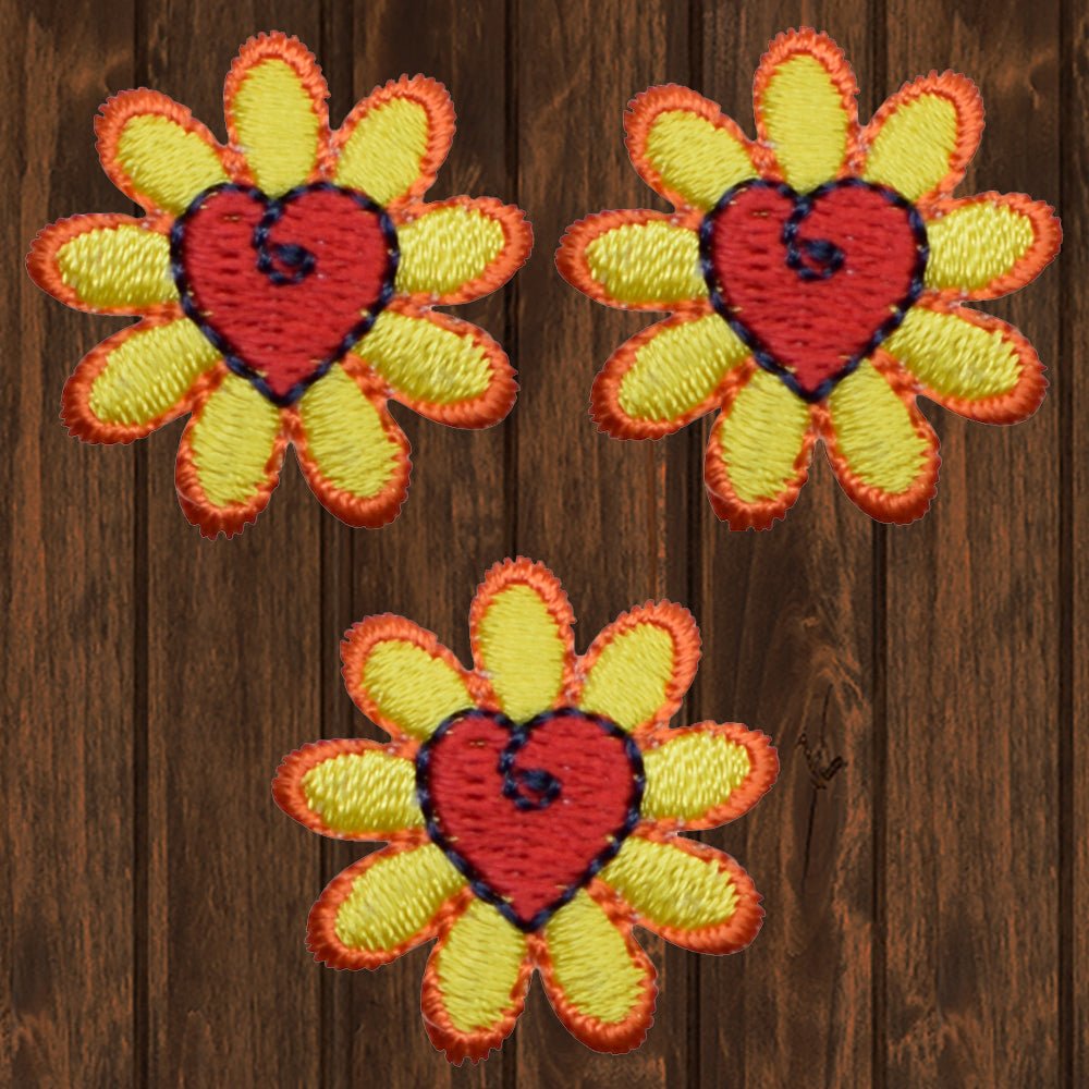 embroidered iron on sew on patch yellow red daisy heart flower