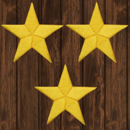 embroidered iron on sew on patch yellow star 2.25" set of 3