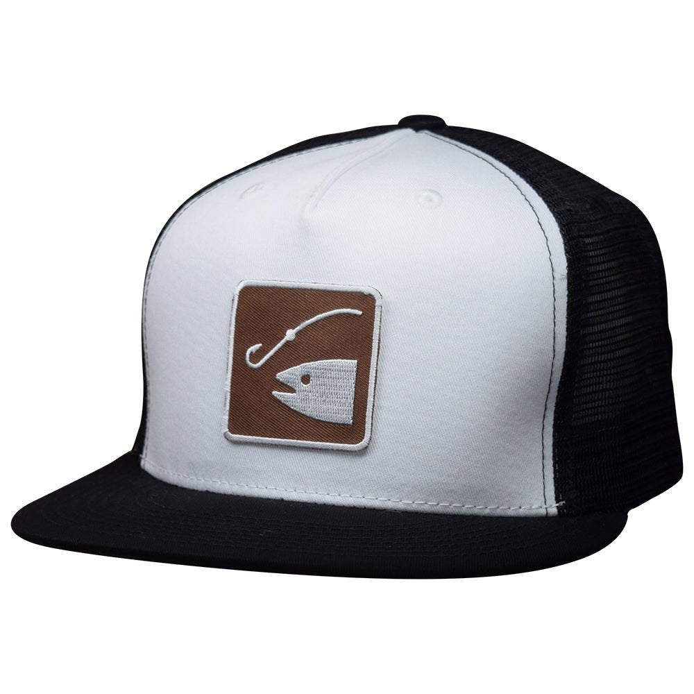Fishing Trucker Hat - Black & White, Fish Fisherman Snapback Cap