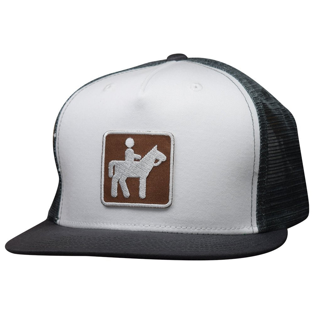 Horseback Riding Trucker Hat - Gray & White Cap Horse Equestrian Recreation Sign